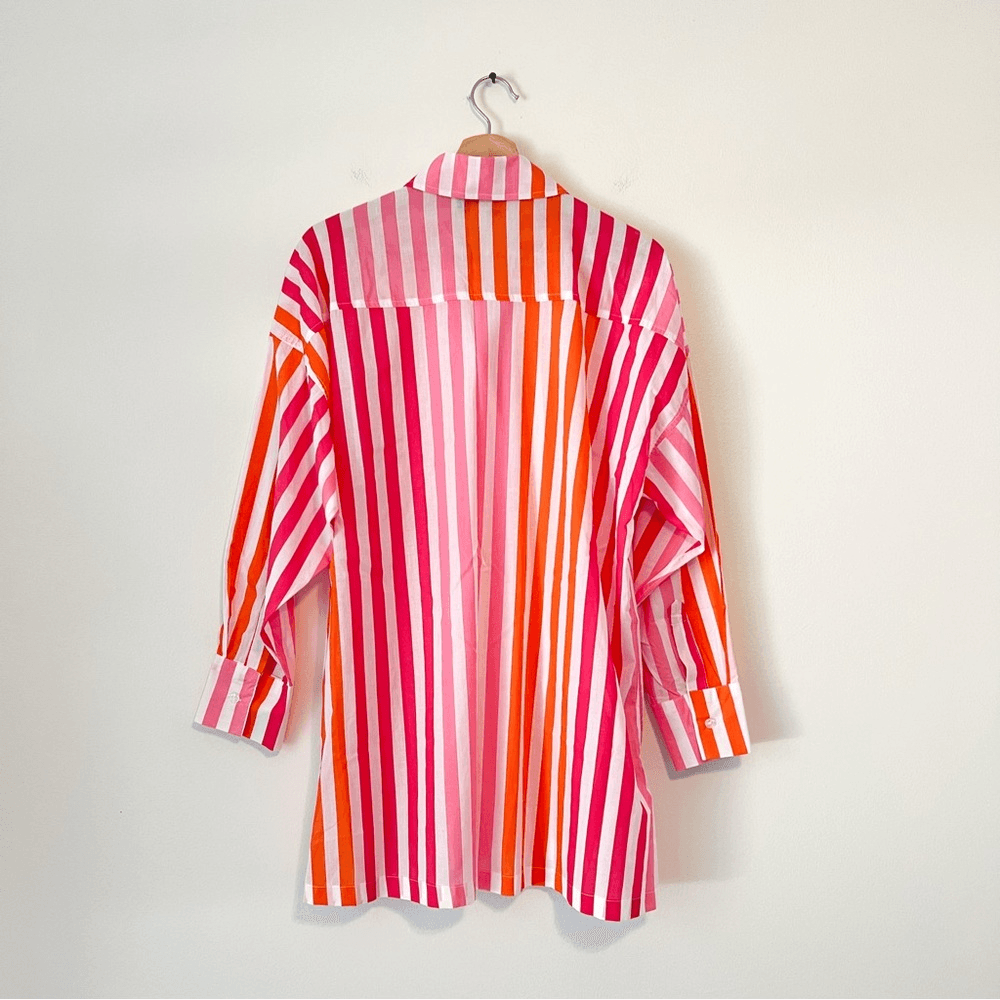 Beach Riot Alexa Striped Button Down Shirt Coverup Size S/M Pink Orange