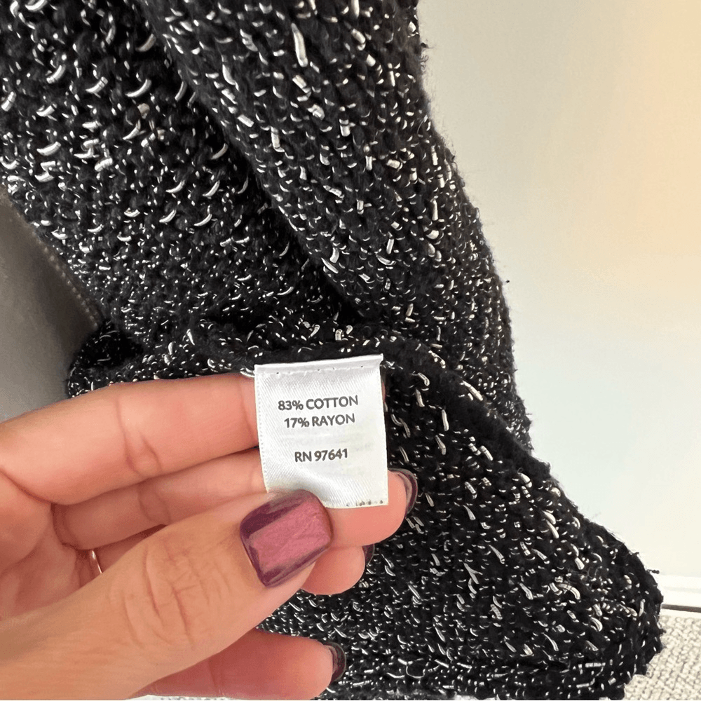 J. Jill Black & Gray Marled Textured Open Front Cotton Blend Cardigan Size Large