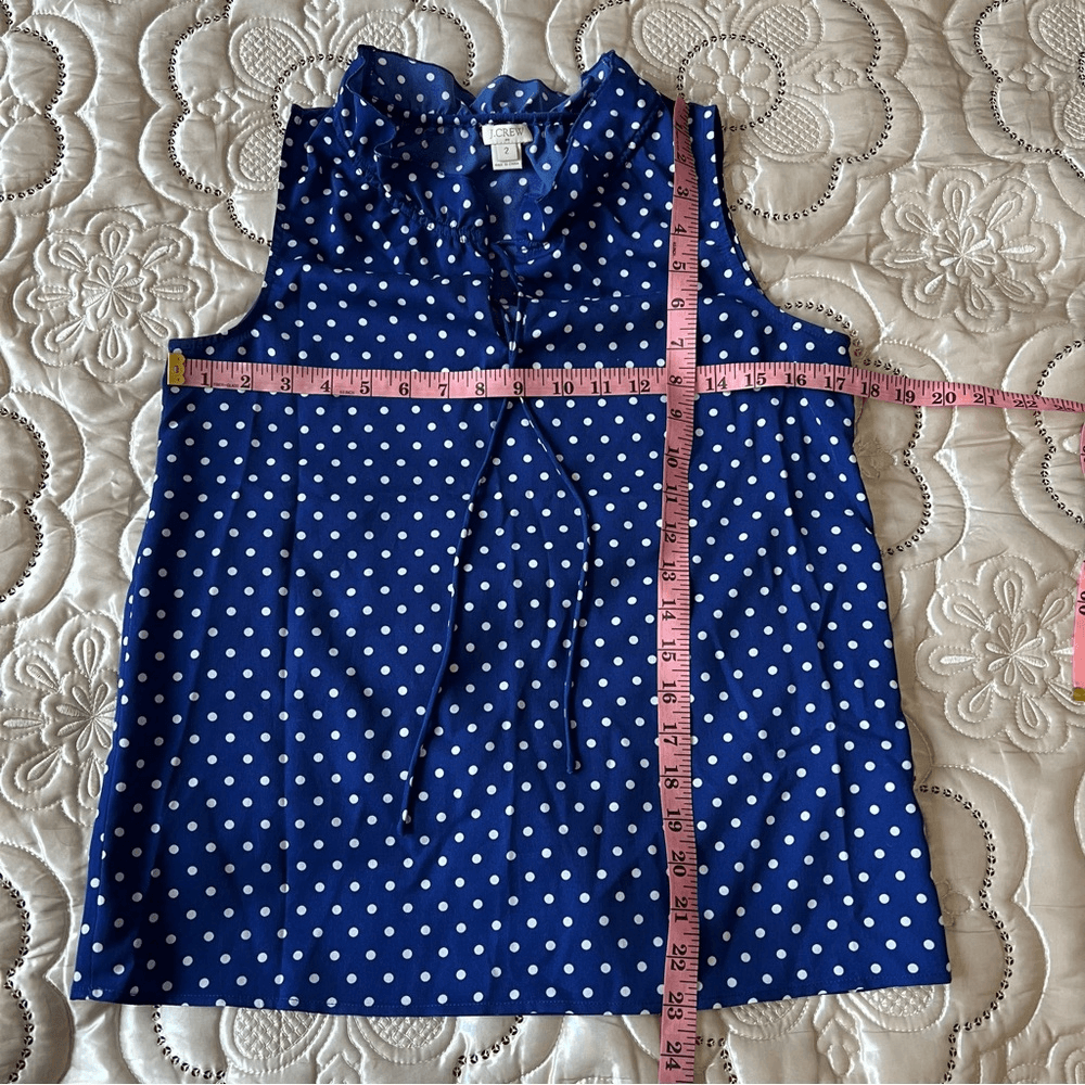 J. Crew Polka Dot Tie Ruffle Sleeveless Top Navy Blue Size 2