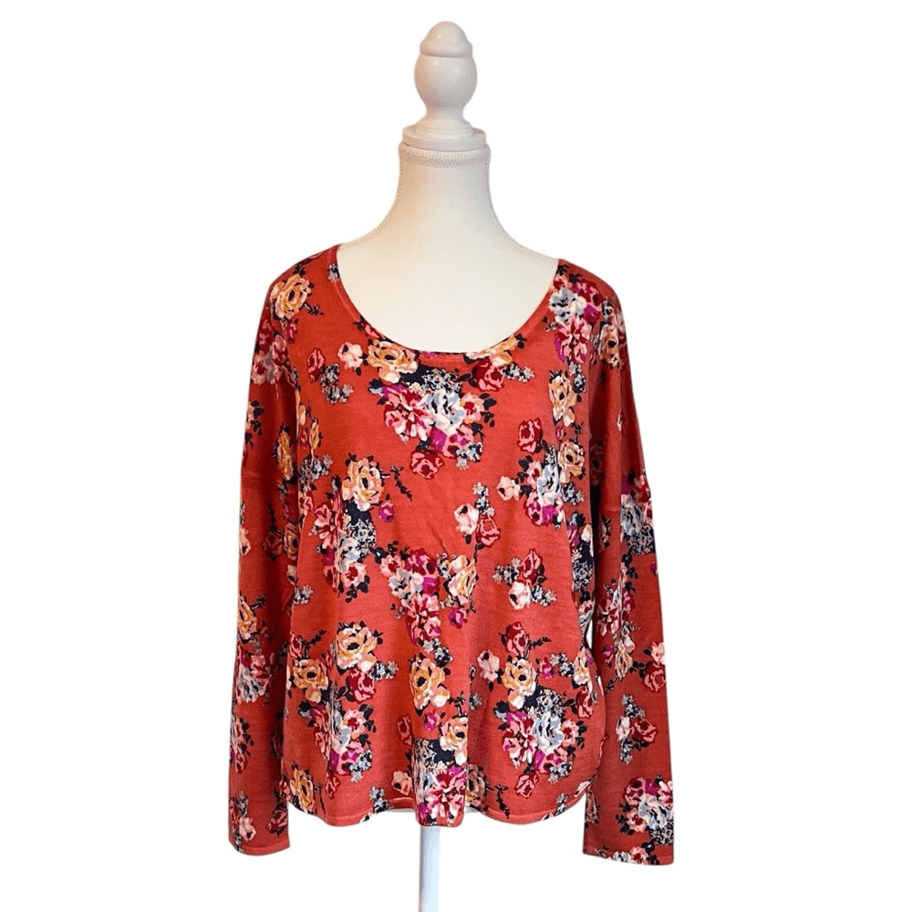 Garnet Hill Merino Wool Floral Knit Blouse Top Sweater Size Large