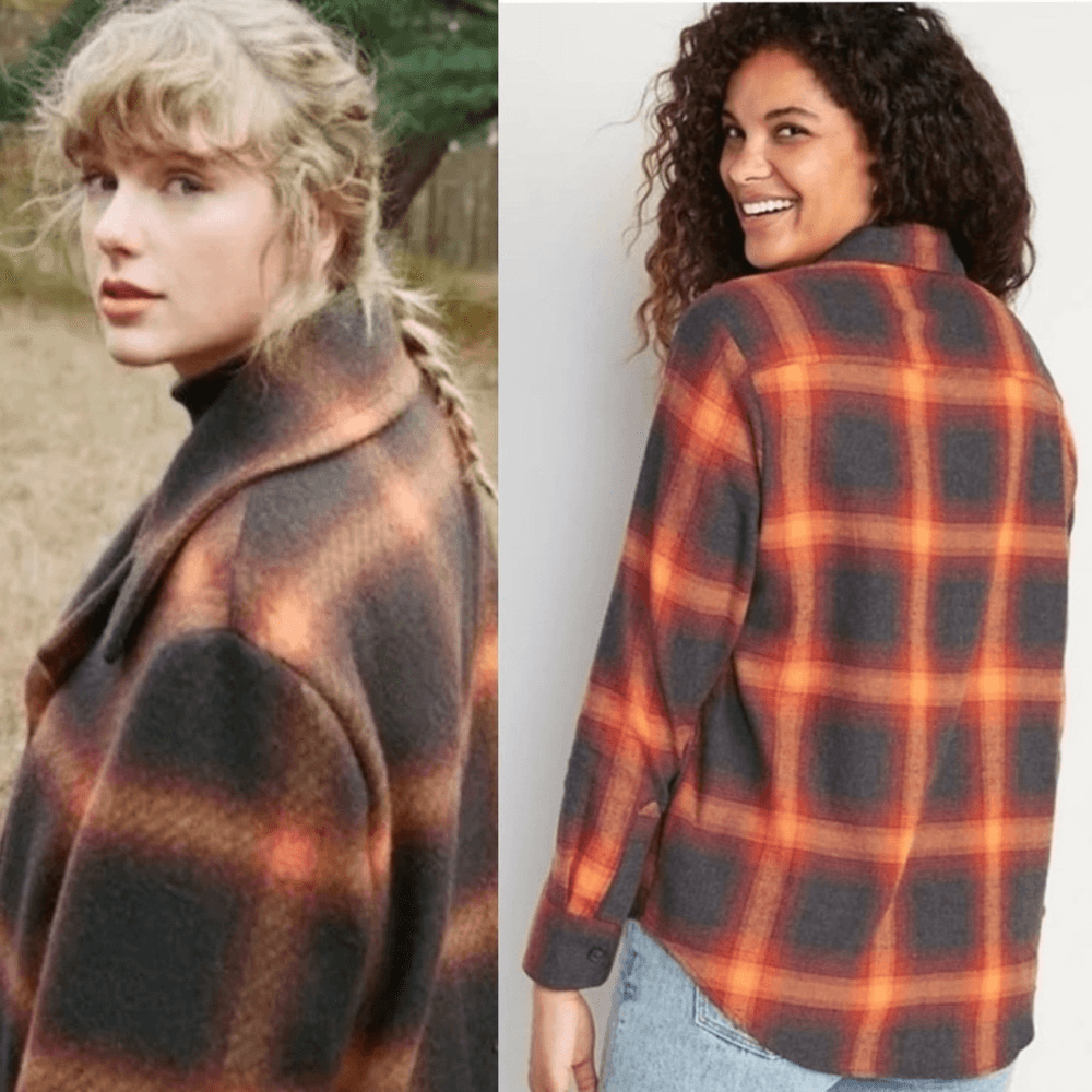 Taylor Swift Evermore Flannel Button Down Shirt Size Small Old Navy Orange Gray