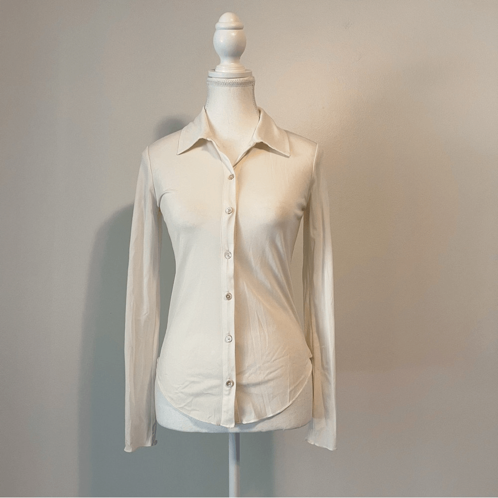 Aritzia Wilfred Sheer Button Down Long Sleeve Blouse Top in Cream Size Small