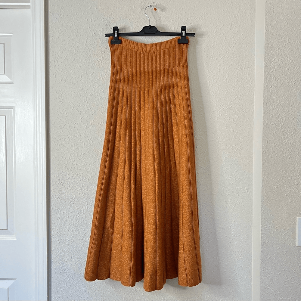RONNY KOBO Laine Pleated Shimmer Knit Midi Maxi Skirt Size Small