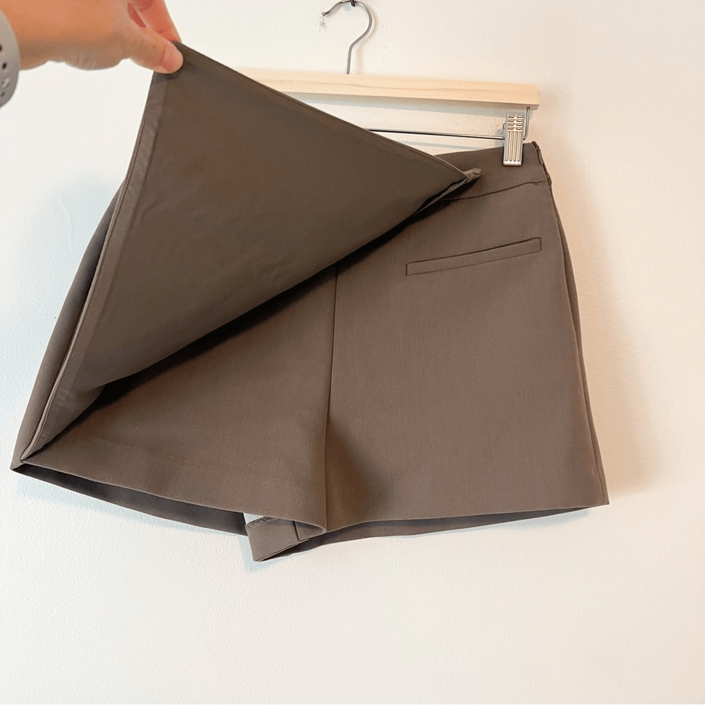 Zara Asymmetric Taupe Brown Skort NEW Size Medium Blogger Favorite