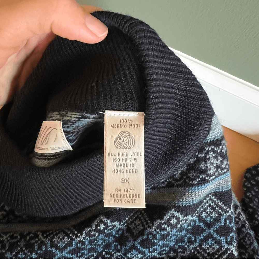 LORD & TAYLOR Nordic Fair Isle 100% Merino Wool Mock Neck Sweater Plus Size 3X