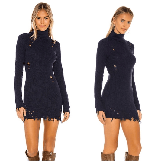 Lovers and Friends Keeney Mini Sweater Dress in Navy Blue NEW Size XS Wool Blend