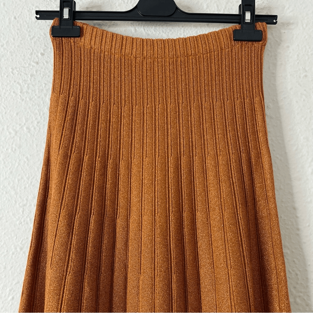 RONNY KOBO Laine Pleated Shimmer Knit Midi Maxi Skirt Size Small