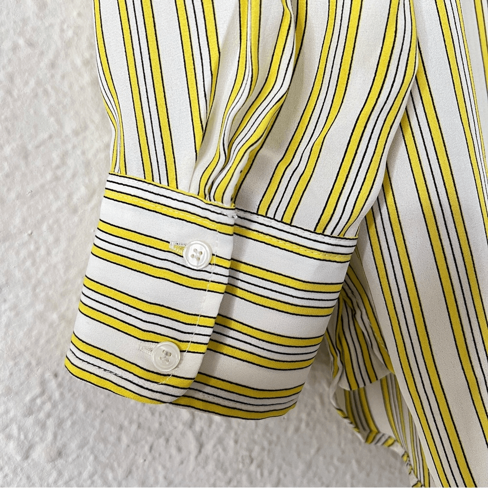 Talbots Stripe Shirt Popover Tunic Blouse Top Size Medium Long Sleeve Yellow