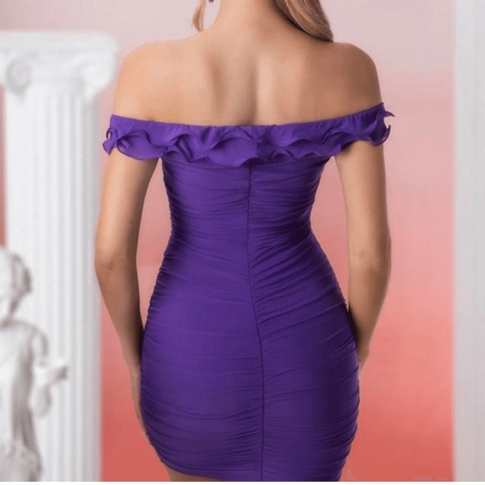 Oh Polly Philia Ruffle Ruched Mini Dress in Violet Purple Size 8 Bodycon