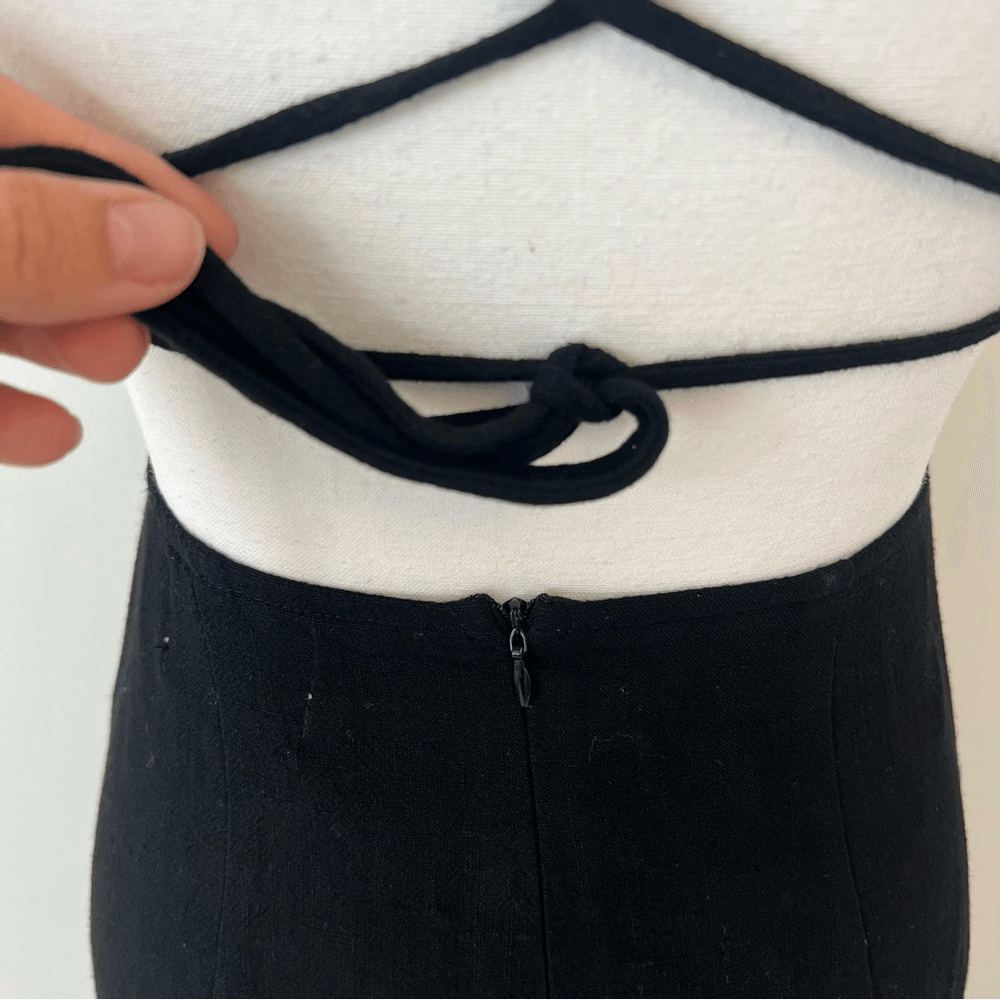 Hello Molly In Your Eyes Black Linen Cut Out Off Shoulder Maxi Dress Small