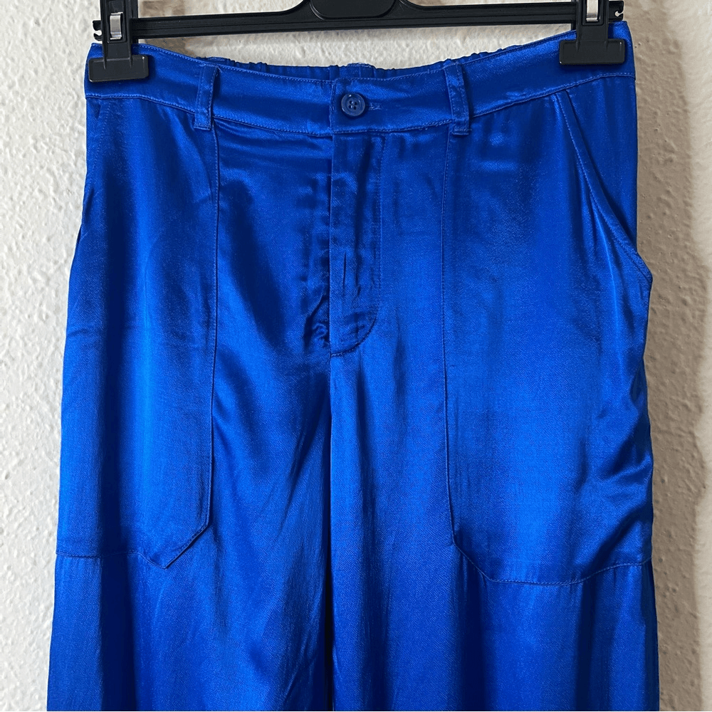 YFB Young Fabulous & Broke Satin Cargo Pants NEW Size Small in Royal Blue