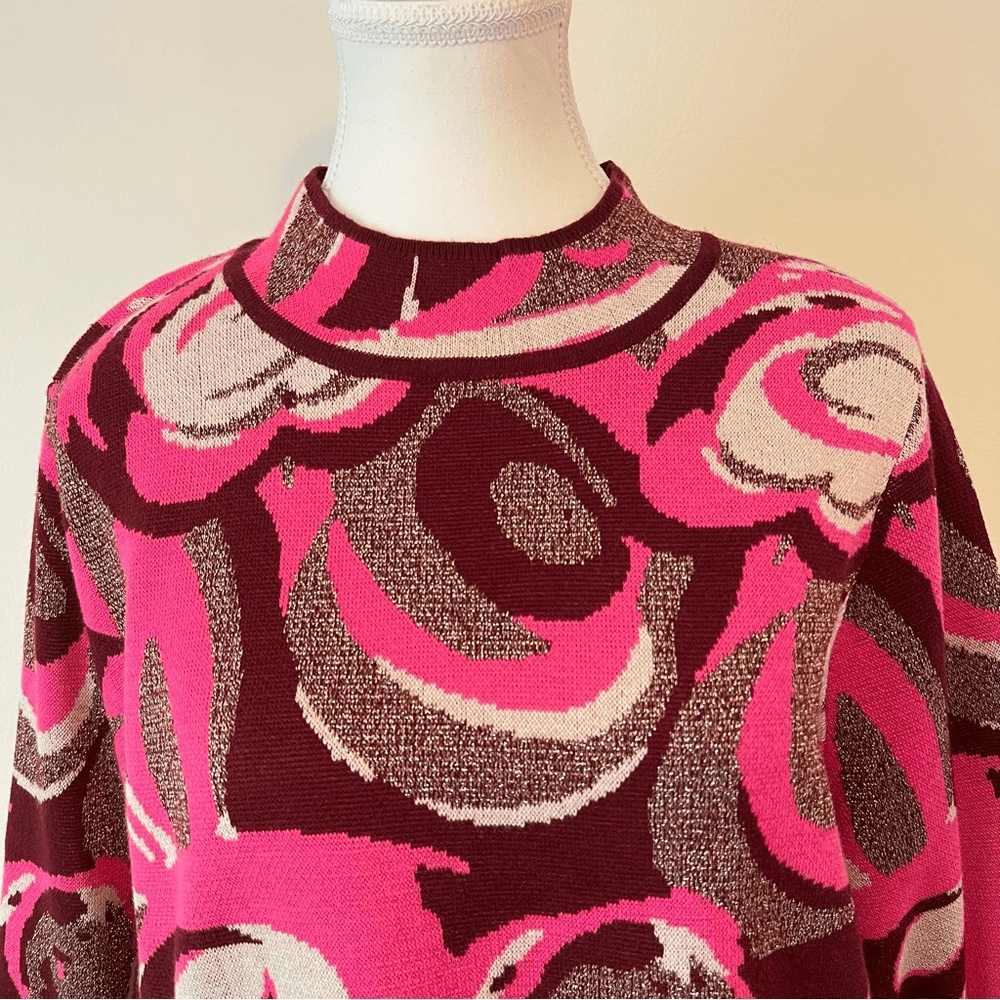 Boston Proper Jacquard Merino Wool Mock Neck Sweater Size L in Pink