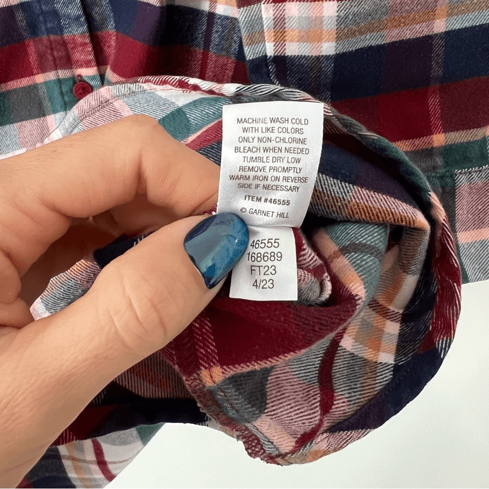 Garnet Hill Organic Pima Cotton Plaid Flannel Sleepshirt Size Medium Holiday