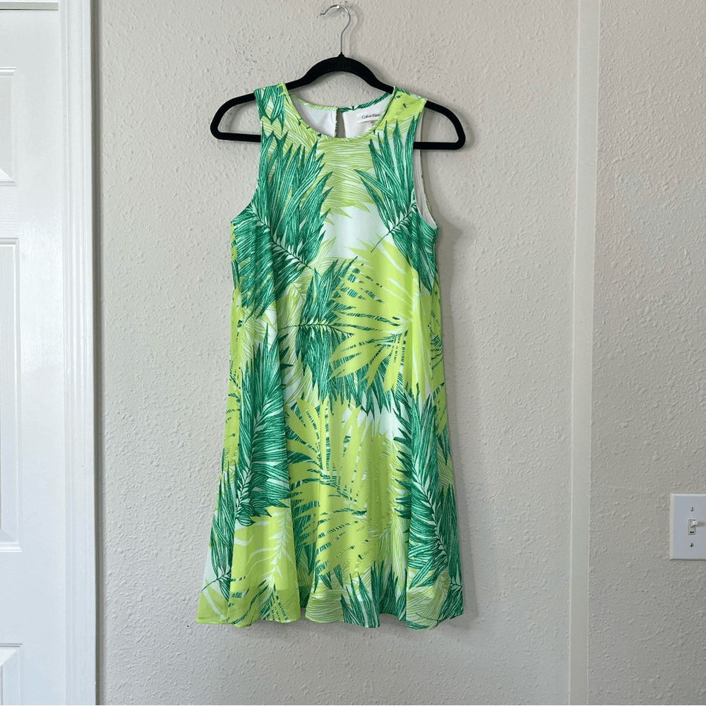 Calvin Klein Tropical Palm Leaf Swing Trapeze Dress Size 8
