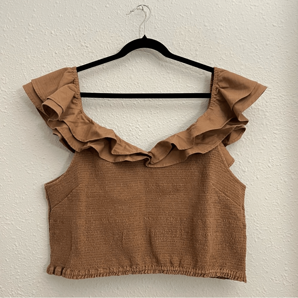 Anthropologie Maeve Ruffled Smocked Tank Top Brown NEW Plus Size 26W
