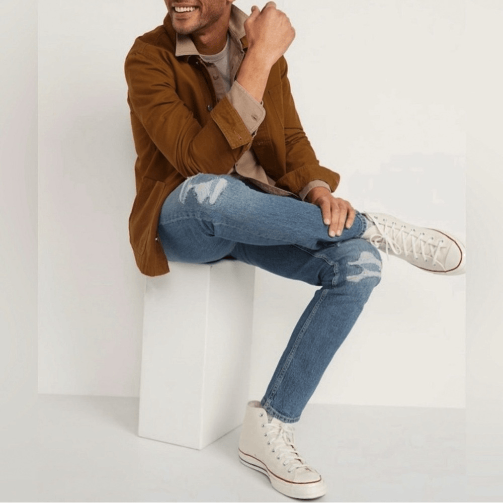 Old Navy Men's Medium Wash Slim Built-In Flex Rip-and-Repair Jeans NEW 33x32