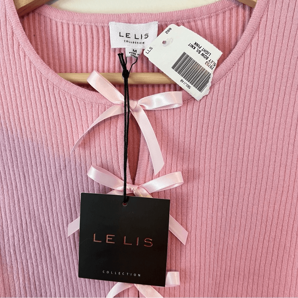 LE LIS Satin Bow Detail Sleeveless Sweater Top in Pink NEW Size Medium