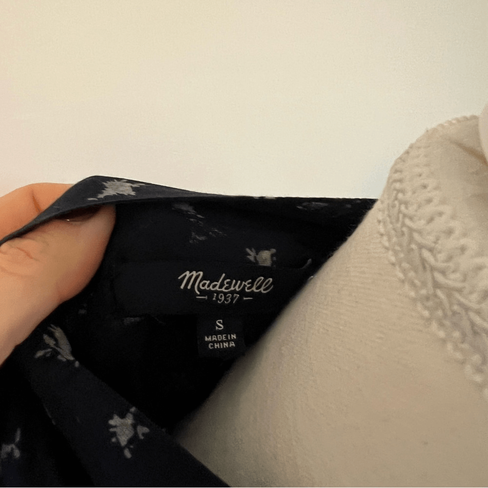 Madewell Blue Collarless Popover Shirt Rosebud Navy Blue Size Small