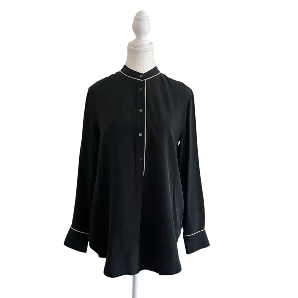 Madewell Black 100% Silk Long Sleeve Tunic Shirt Blouse Size Small