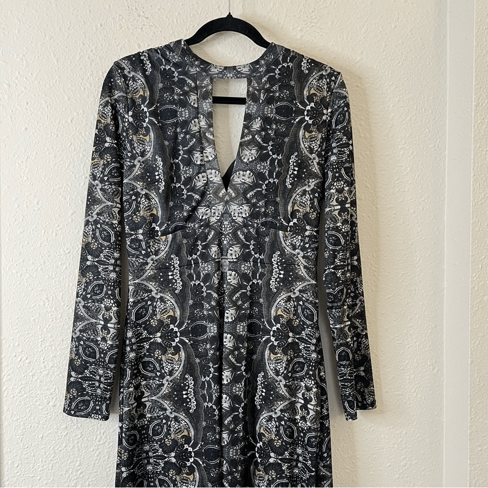 Free People Cabaret Paisley Floral Whimsical Cutout Maxi Long Sleeve Dress M