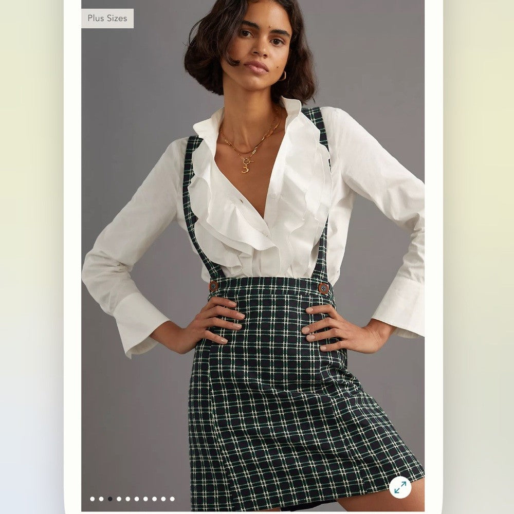 Anthropologie Maeve Plaid Pinafore Skirt NEW Size 6