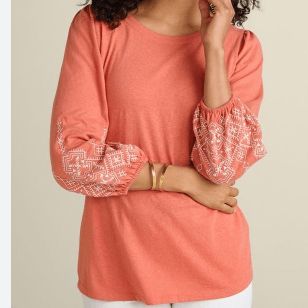 Soft Surroundings Embroidered Parisian Poet Top Size Large