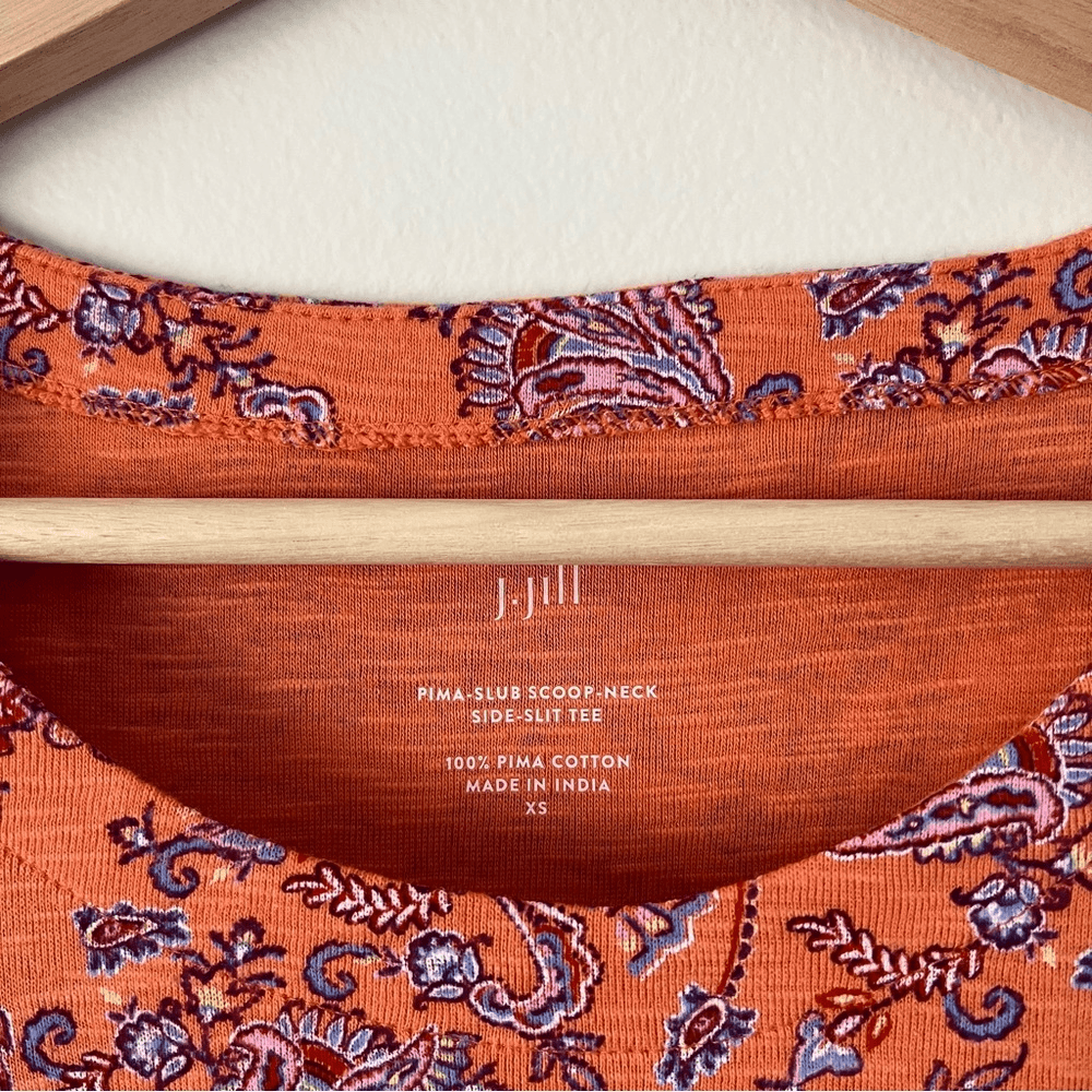 J. Jill Paisley Pima Slub Scoop Neck Tee Top Size XS