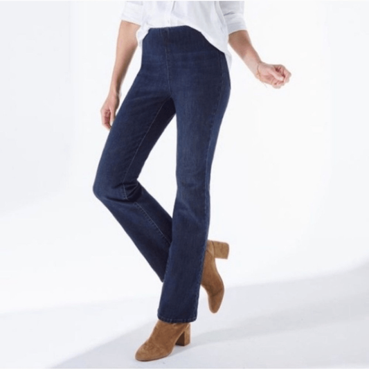 Soft Surroundings Denim Boot Cut Pull On jeans Dark Wash Size Medium Stretch