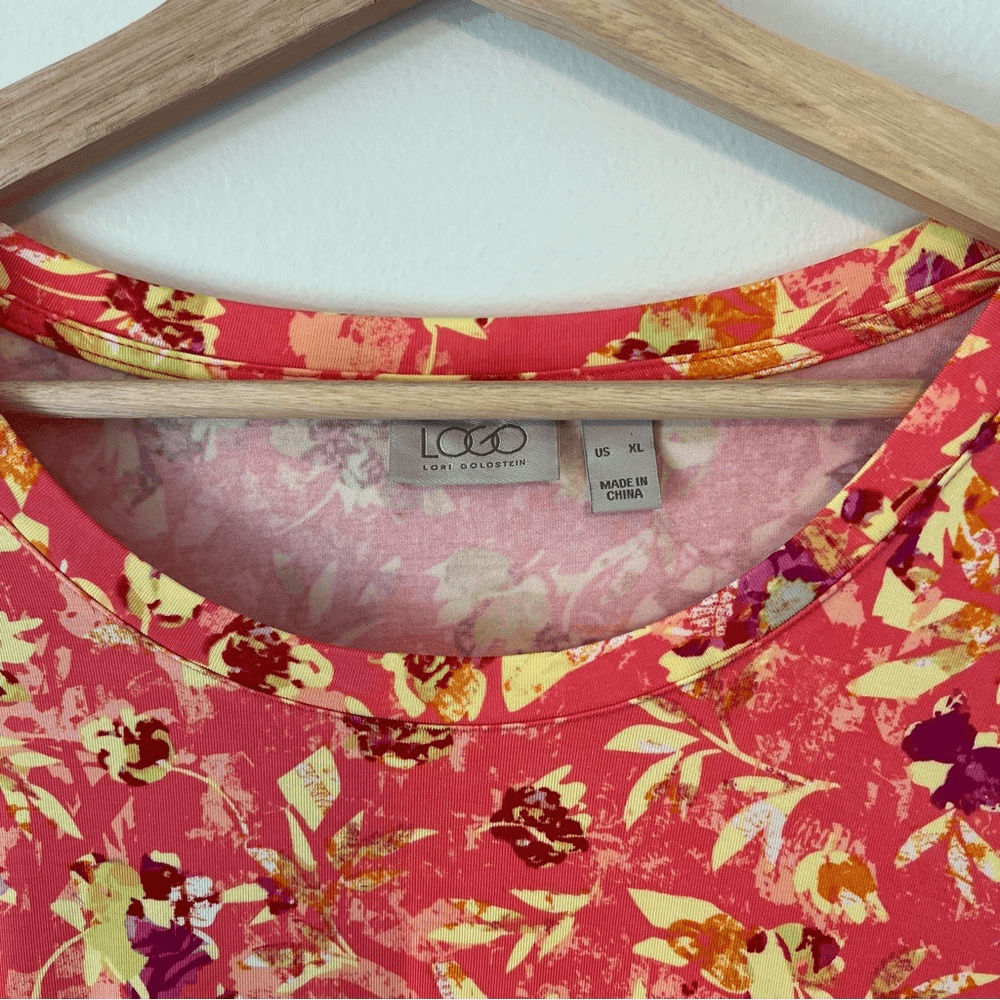 LOGO by Lori Goldstein Floral Long Sleeve Top Size XL Orange Stretchy