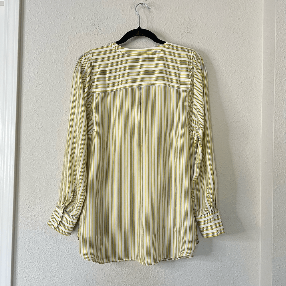 Talbots Stripe Shirt Popover Tunic Blouse Top Size Medium Long Sleeve Yellow
