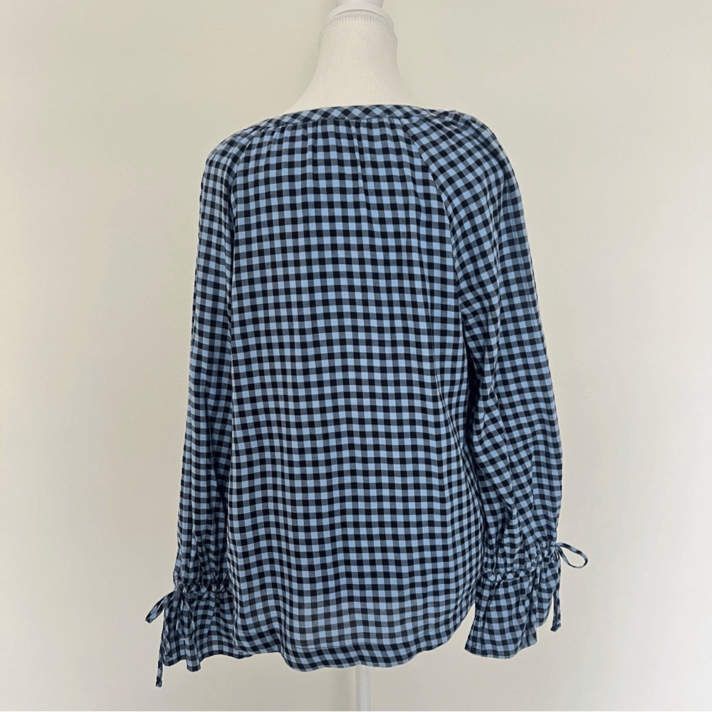 TALBOTS Blue Gingham Check Pullover Blouse Top Lon Sleeve Size Medium