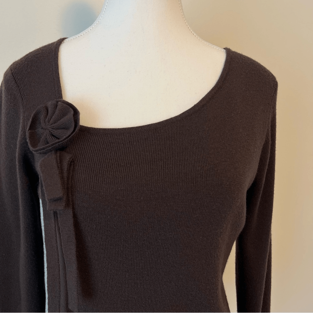 Ann Taylor LOFT Merino Wool Cashmere Blend Dark Chocolate Brown Knit Top Medium