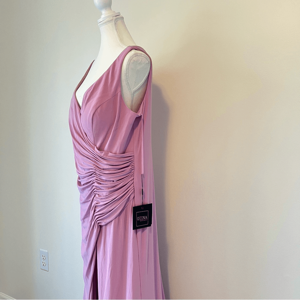 IEENA Mac Duggal Faux Wrap Thigh High Slit V-Neck Sleeveless Gown NEW Size 14