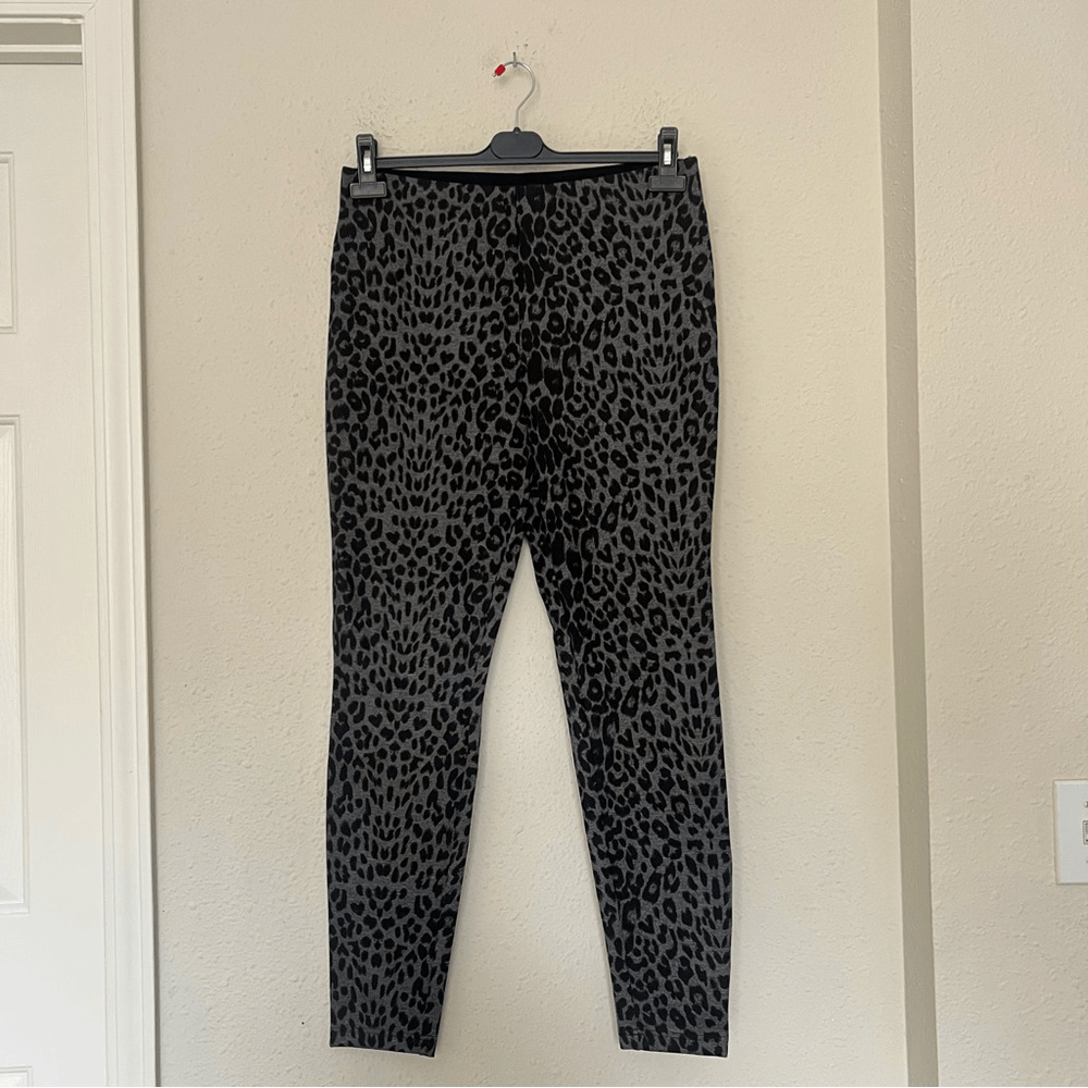 Boston Proper Leopard Animal Print Ponte Pull on Pants Size Medium Gray Black