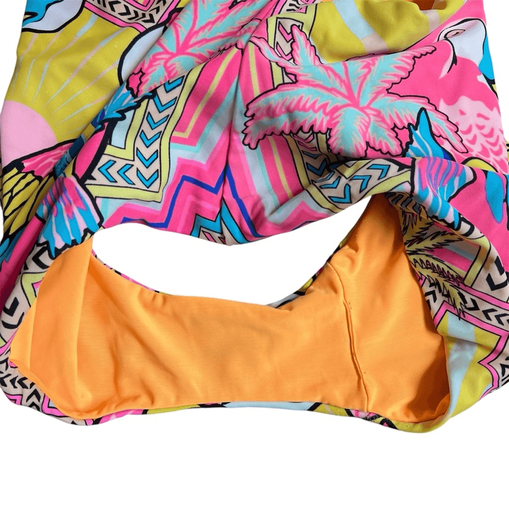 Mara Hoffman Parrot Tropical One Piece Swimsuit Size Large Cutout Pink Yellow