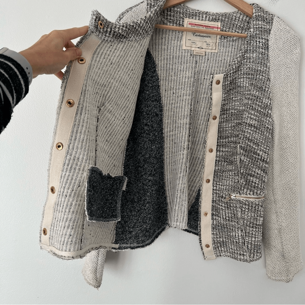 Anthropologie Cartonnier Neutral Tweed Knit Blazer Jacket Size Small