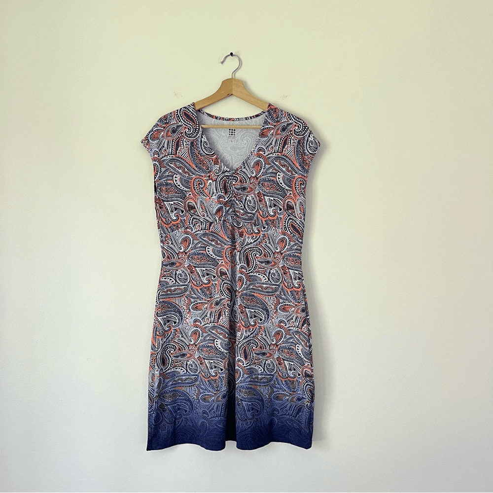 Title Nine Daring Floral Paisley Dress Purple Orange Size Large Knee Length