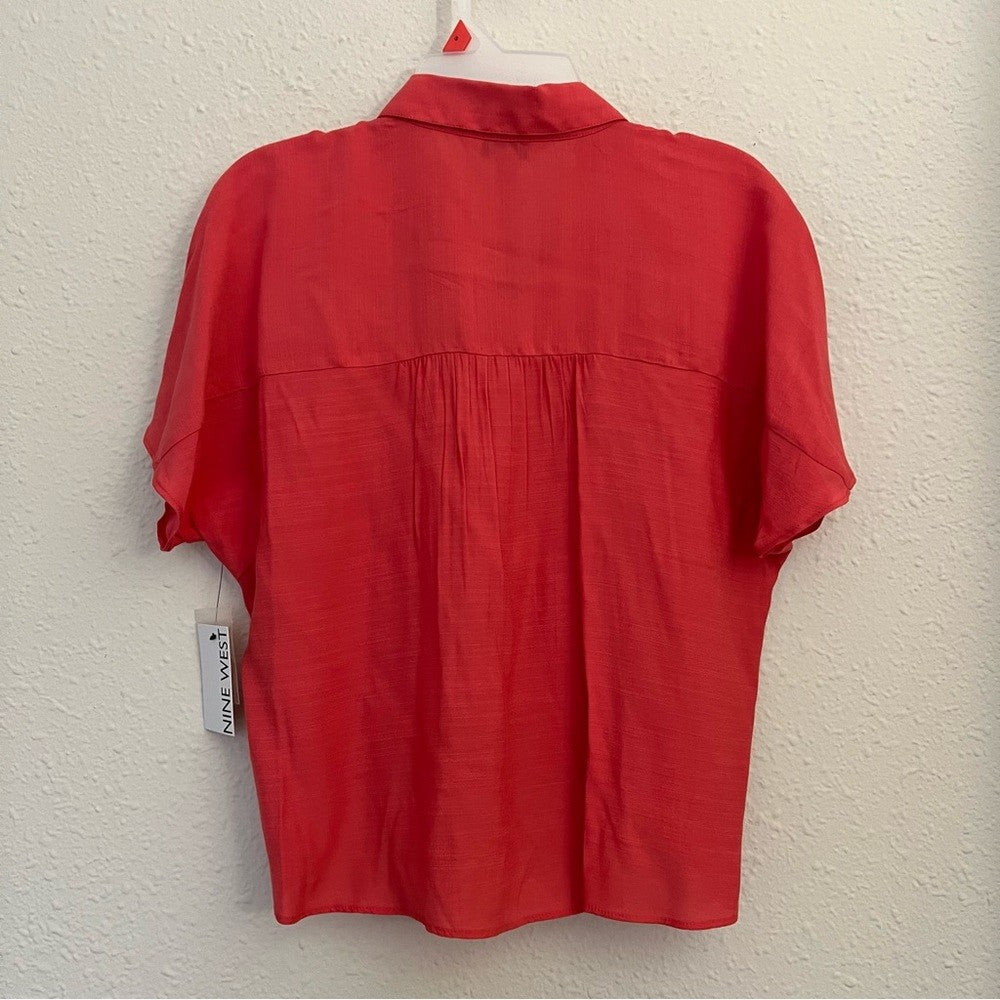 Nine West Button Down Tie Front Shirt Blouse Size Small