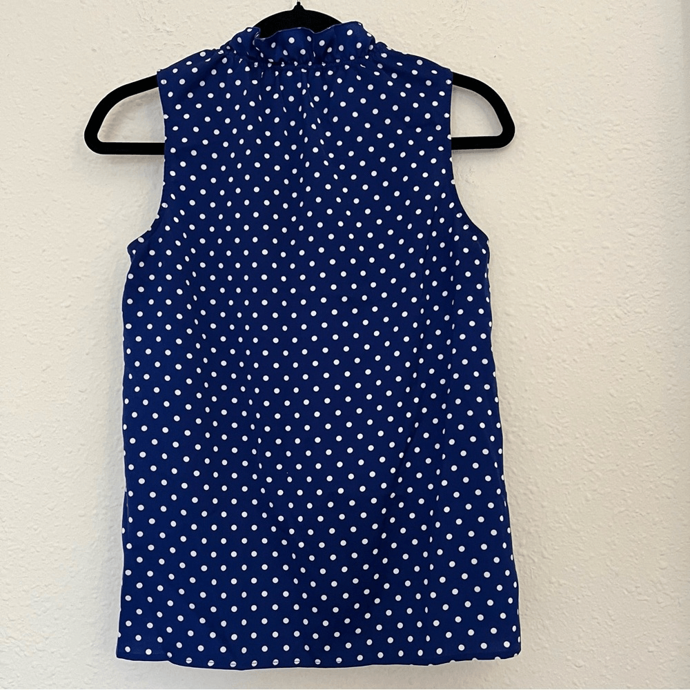 J. Crew Polka Dot Tie Ruffle Sleeveless Top Navy Blue Size 2