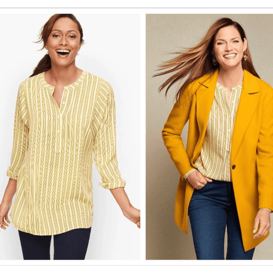 Talbots Stripe Shirt Popover Tunic Blouse Top Size Medium Long Sleeve Yellow