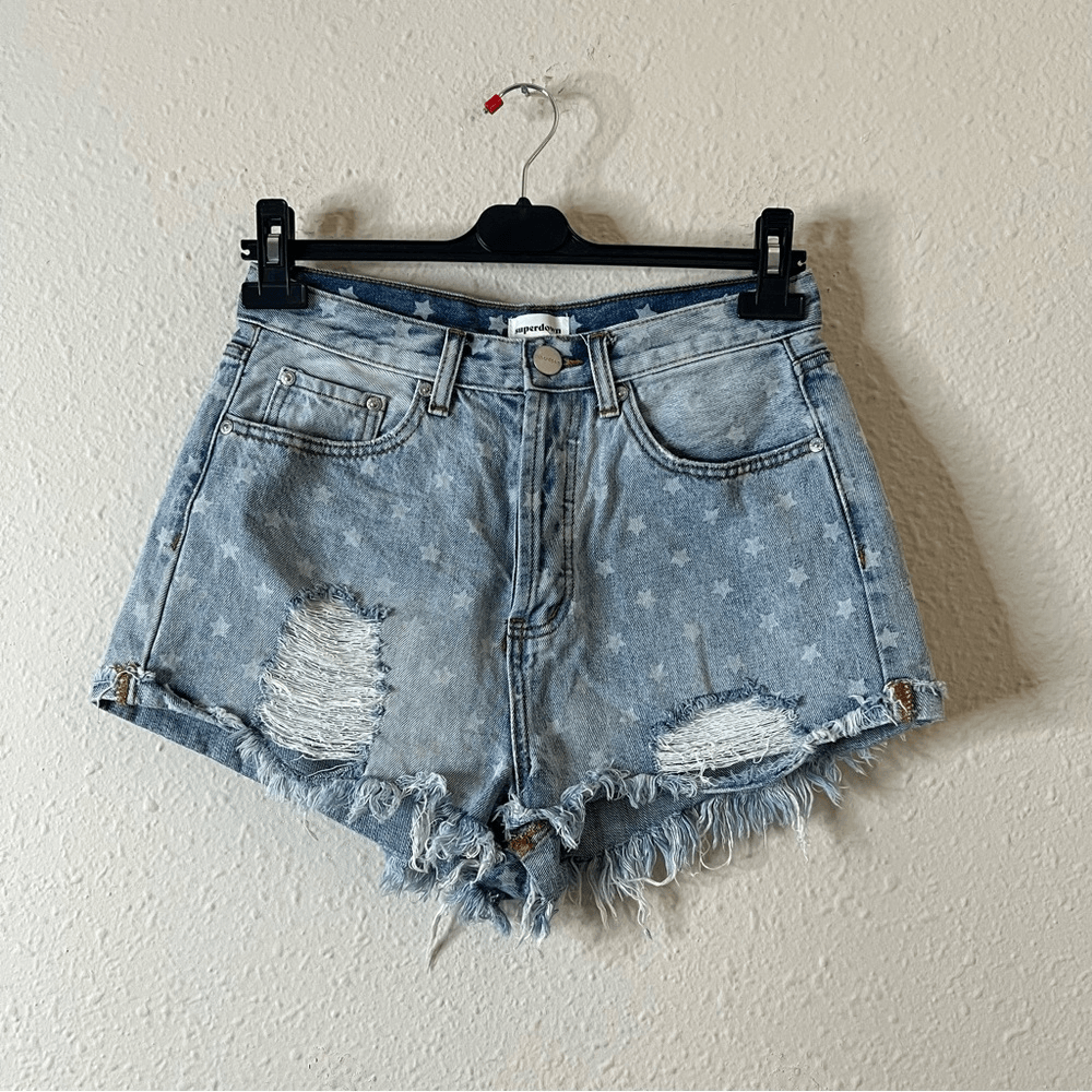 SUPERDOWN Revolve Kenzie Star Print Distressed Denim Jean Shorts High Rise