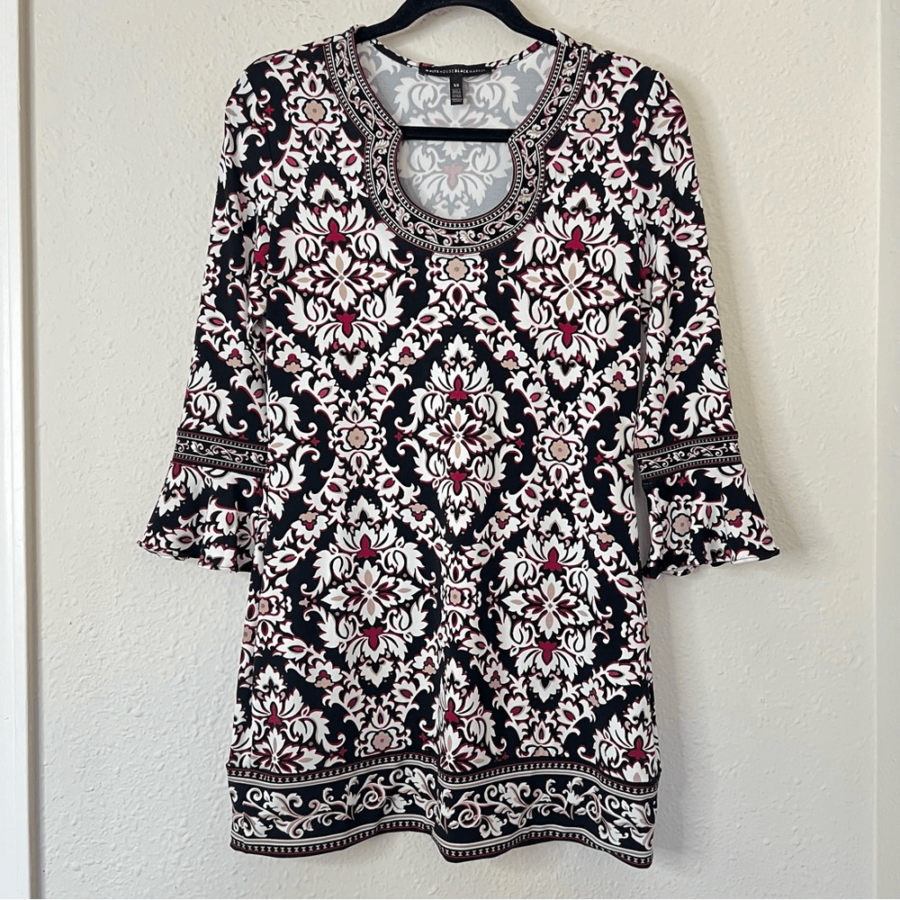 White House Black Market 3/4-Sleeve Matte Jersey Printed Tunic Size XS