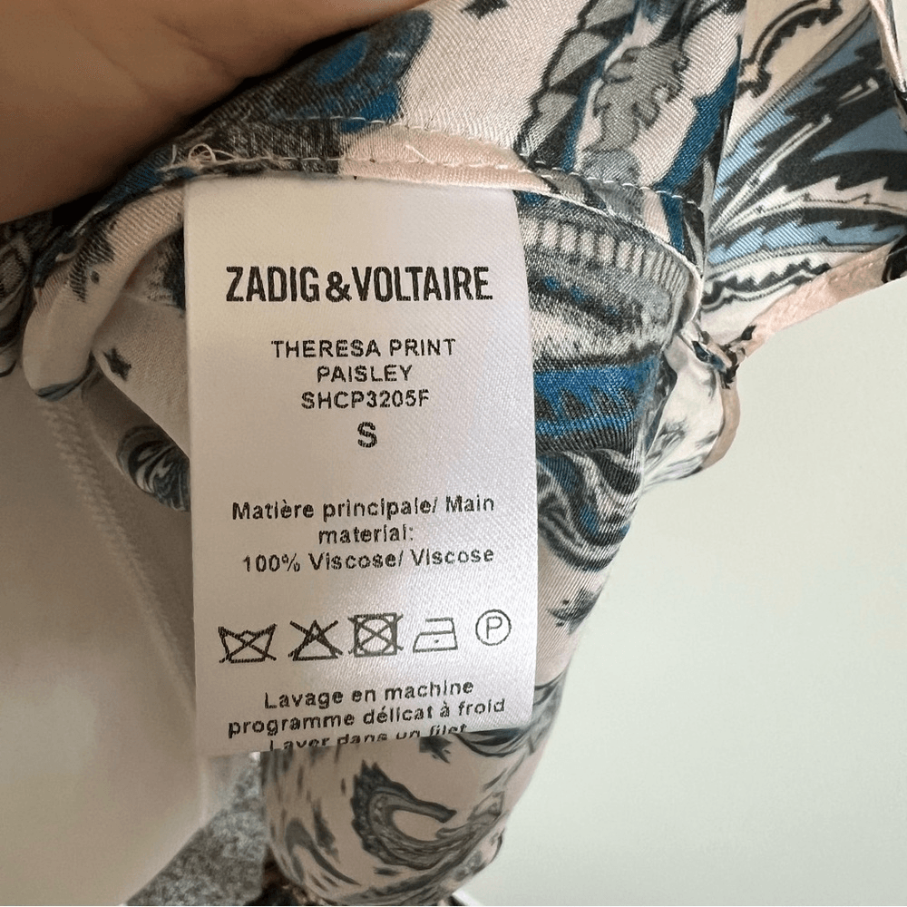 Zadig & Voltaire Theresa Print Paisley Tunic Top Blouse Small Long Sleeve Pink