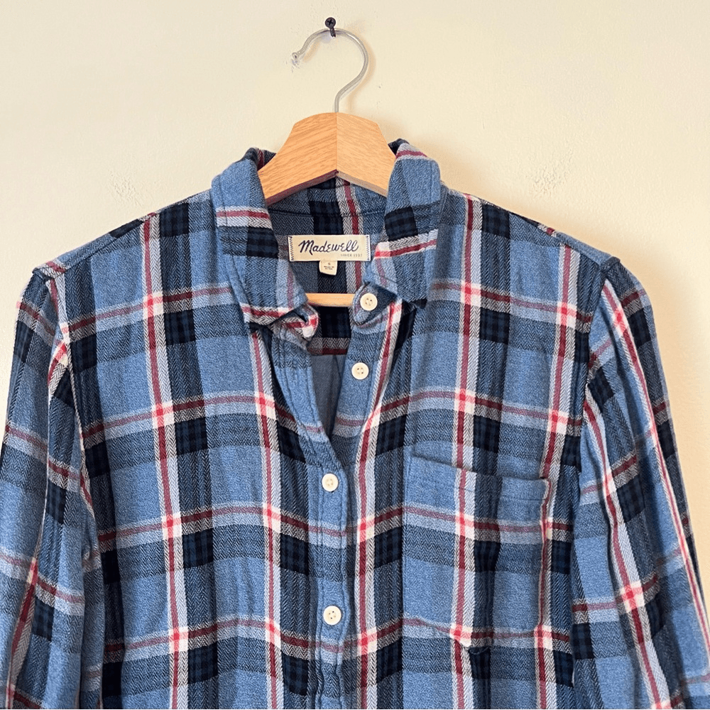 Madewell Flannel Plaid Button Down Shirt Size Small Long Sleeve in Blue