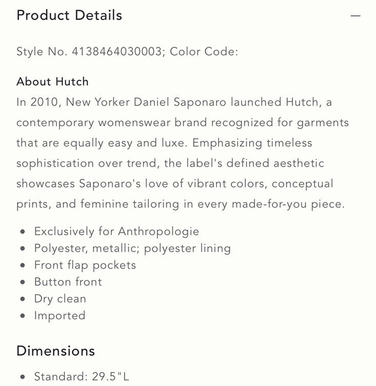 Anthropologie Hutch Textured Metallic Blazer NEW Size Small