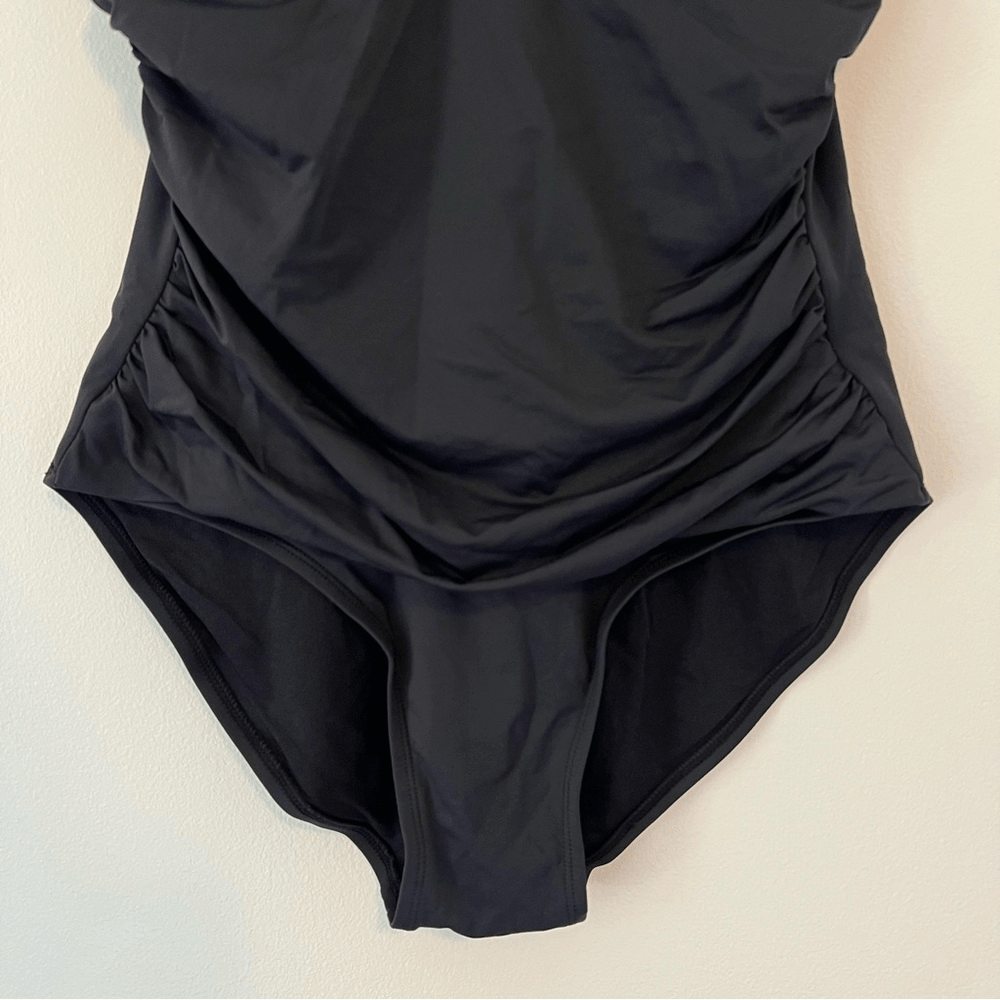 Tommy Bahama One Piece Black Swimsuit Size 10 V Neck Ruched