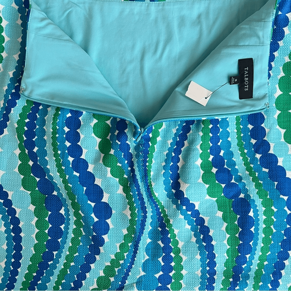 TALBOTS Wavy Dots Cotton Pencil Skirt NEW Size 16 Island Turquose