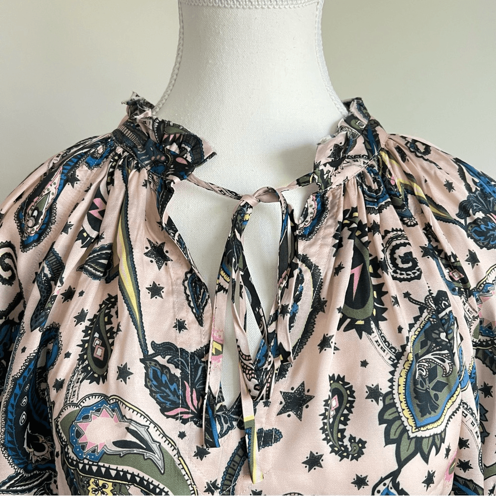 Zadig & Voltaire Theresa Print Paisley Tunic Top Blouse Small Long Sleeve Pink
