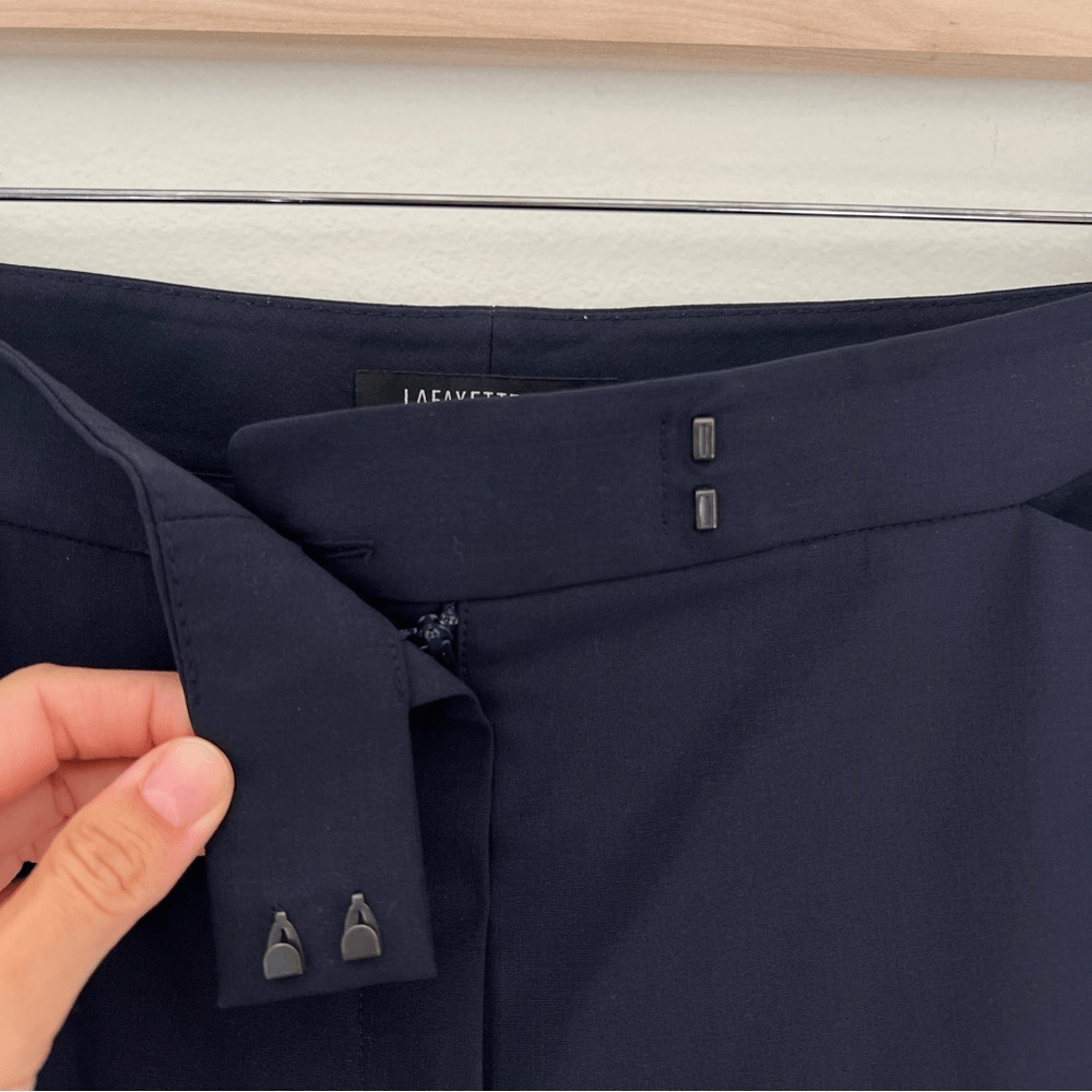 Lafayette 148 New York Irving Trousers Wool Dress Pants in Navy Blue Size 10