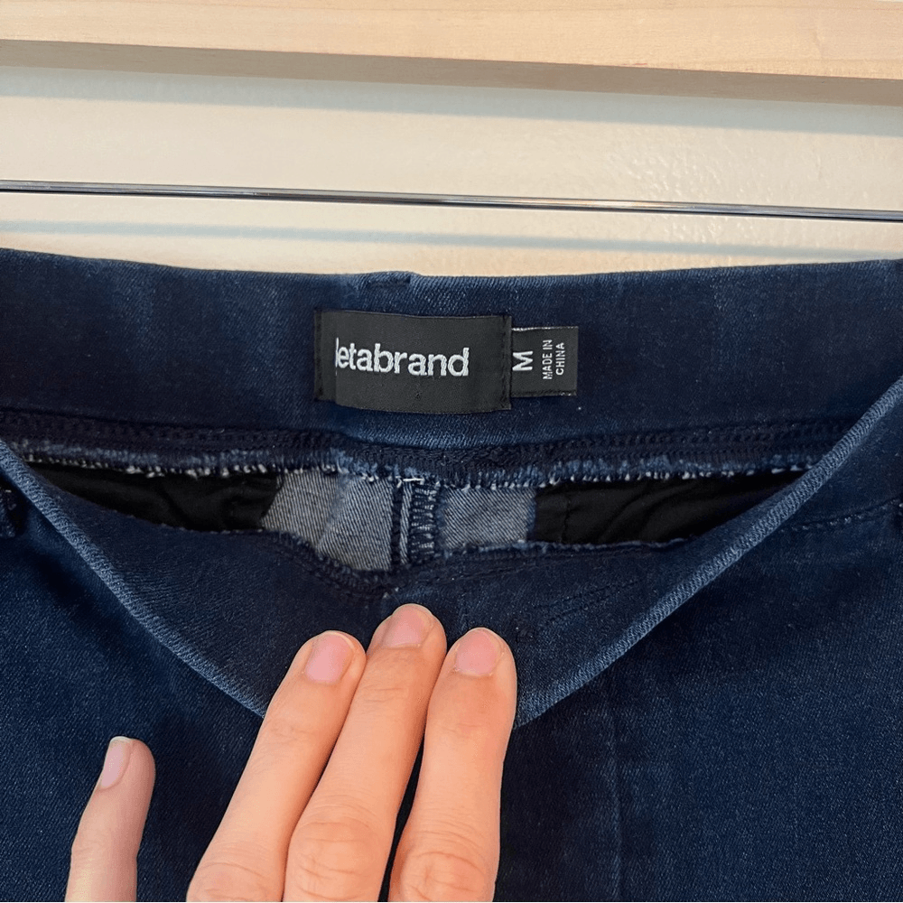 Betabrand Pull On Denim Stretch Straight Leg Yoga Jeans Dark Wash Size Medium